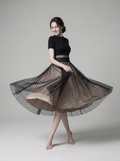 Vintage 1950s Black Polka Dot Tulle Mesh Swing Dress